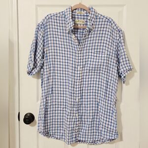 Orvis Blue Purple Tattersall Checkered Linen Short Sleeve Button Up Large